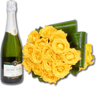 Loja de Flores - Entrega de Flores - Floristas Online - Aniversário - Bouquet Flores de Rosas Amarelas com Espumante