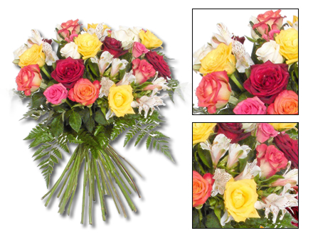Bouquet Flores Arco-Iris de rosas - Entrega de Flores Arranjos Bouquets Cestos Floristas Loja de Flores