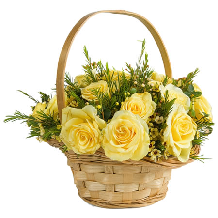 Cesta de Flores Rosas Amarelas - Entrega de Flores Arranjos Bouquets Cestos Floristas Loja de Flores