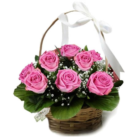 Cesta de Flores Jardim de Rosas - Entrega de Flores Arranjos Bouquets Cestos Floristas Loja de Flores